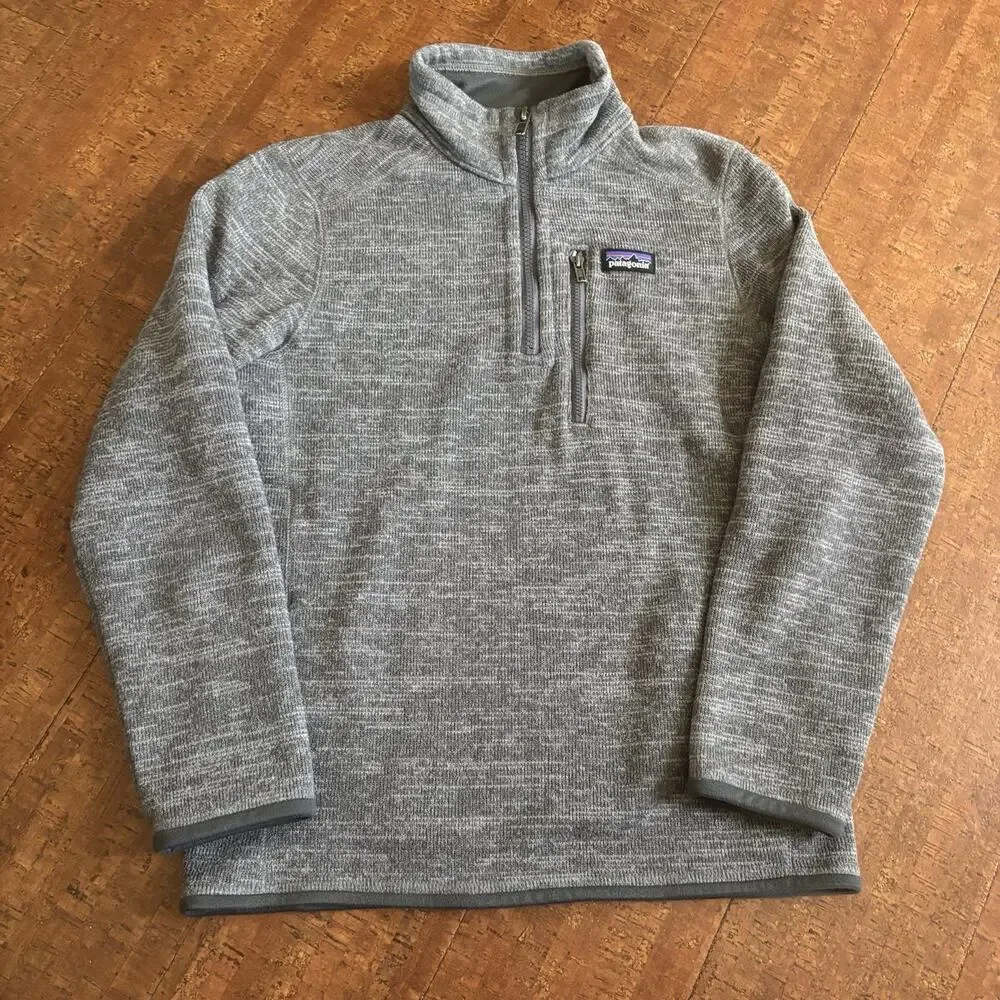 Patagonia Better Sweater Boys Medium 10 Gray Fleece Jacket 1/4 Zip Outdoor